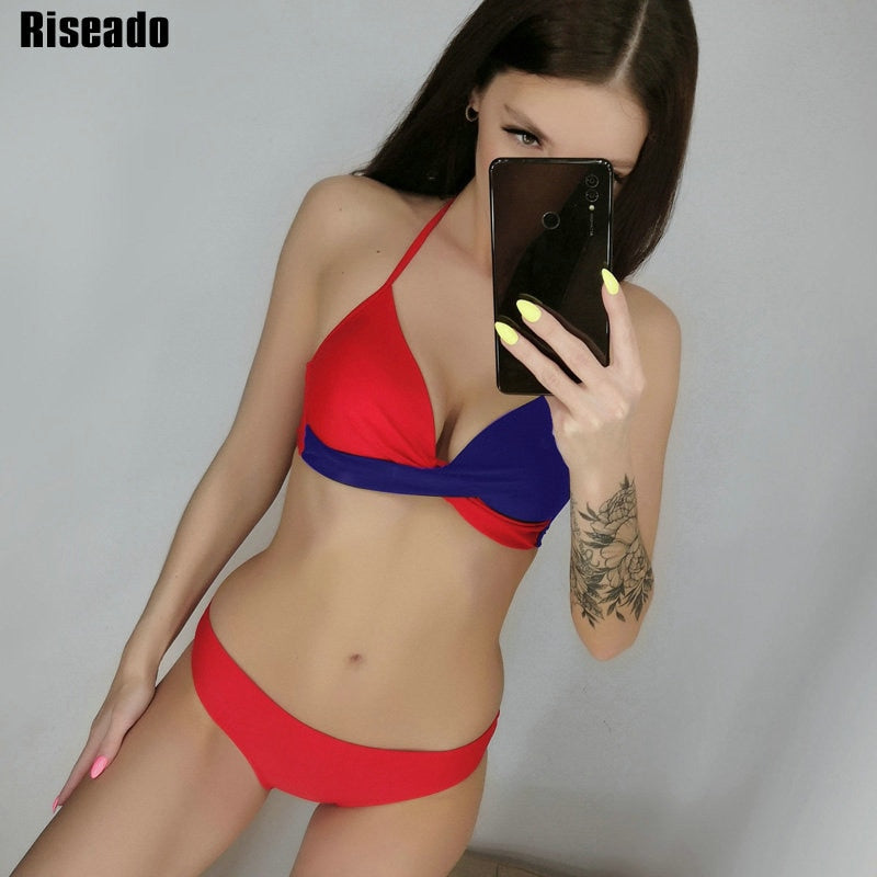 Riseado Sexy Push Up Mid Waist Halter Neck Bikini