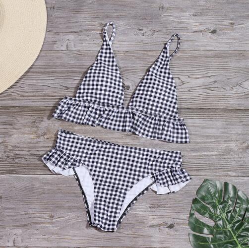 Pretty In Plaid High Waist Ruffle Bikini