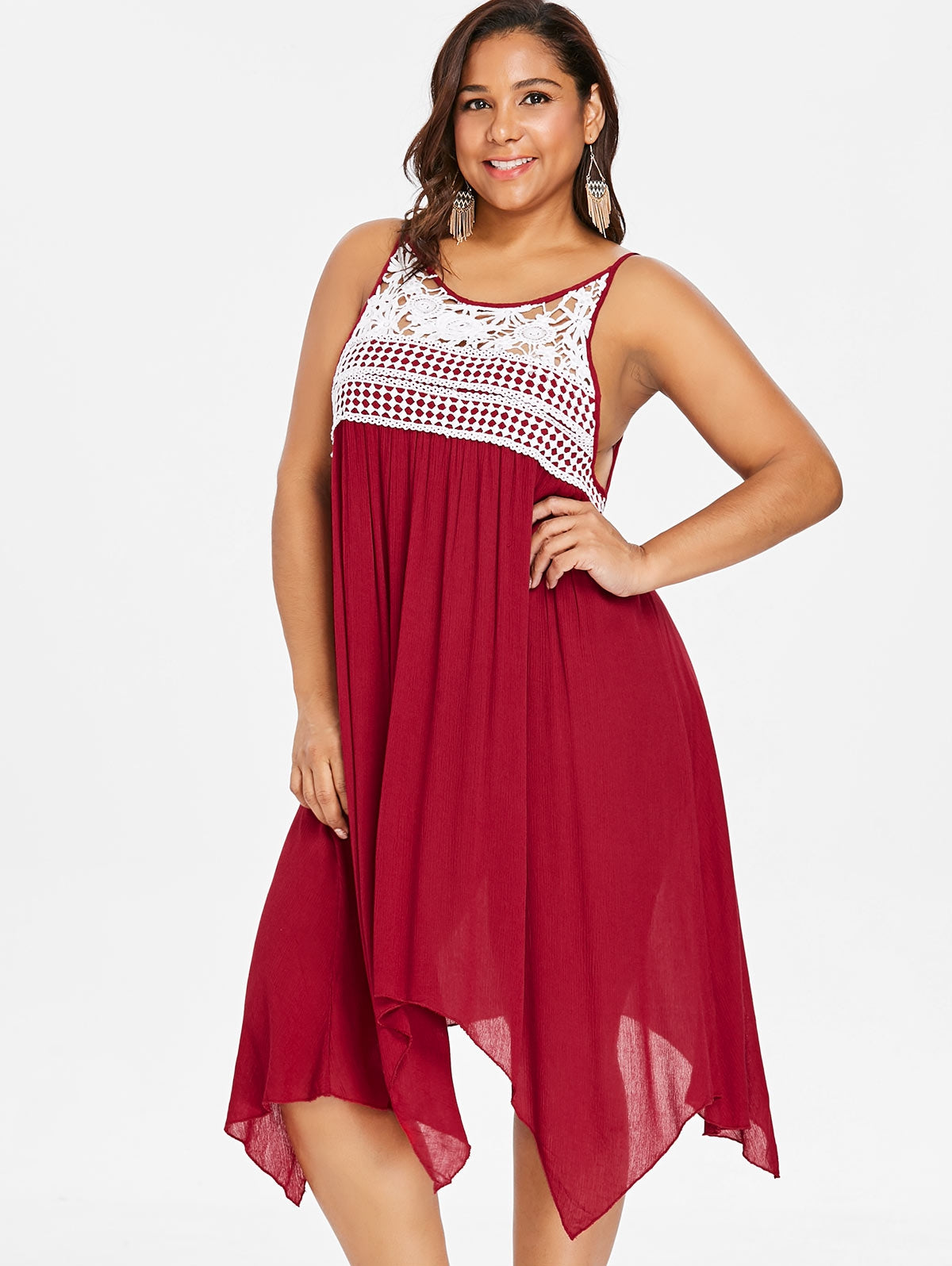 Lovely Lace Embellished  Asymmetrical Slip Dress