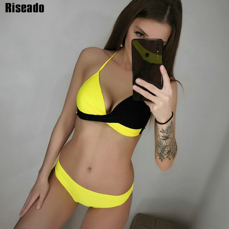 Riseado Sexy Push Up Mid Waist Halter Neck Bikini