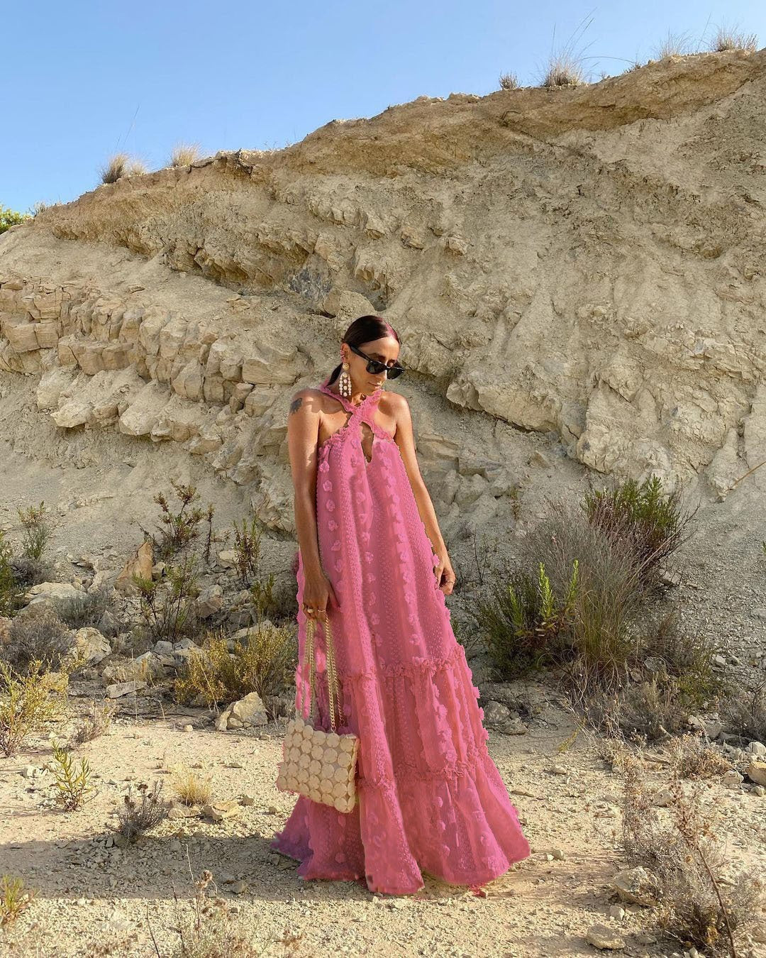 Hanging Halter Neck 3D Flower Maxi Dress