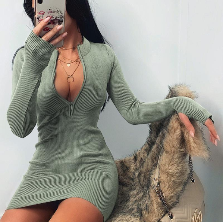 Ribbed & Zipped Bodycon Dress