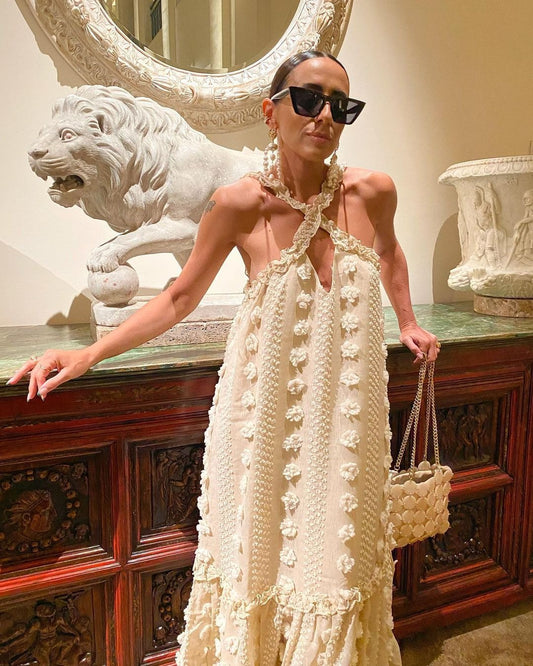 Hanging Halter Neck 3D Flower Maxi Dress