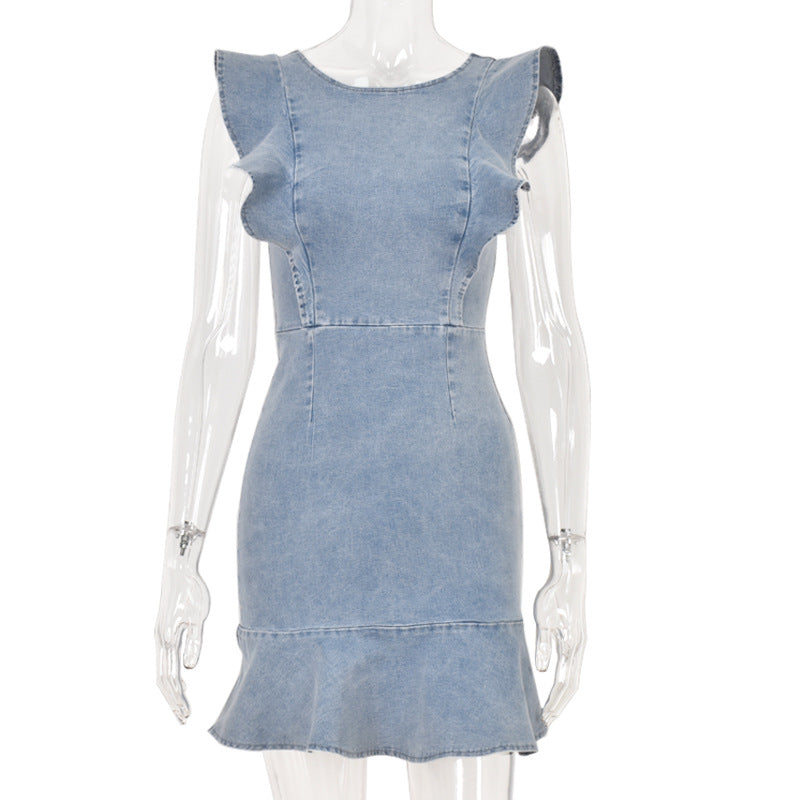 Summer Ruffle Stretch Denim Dress