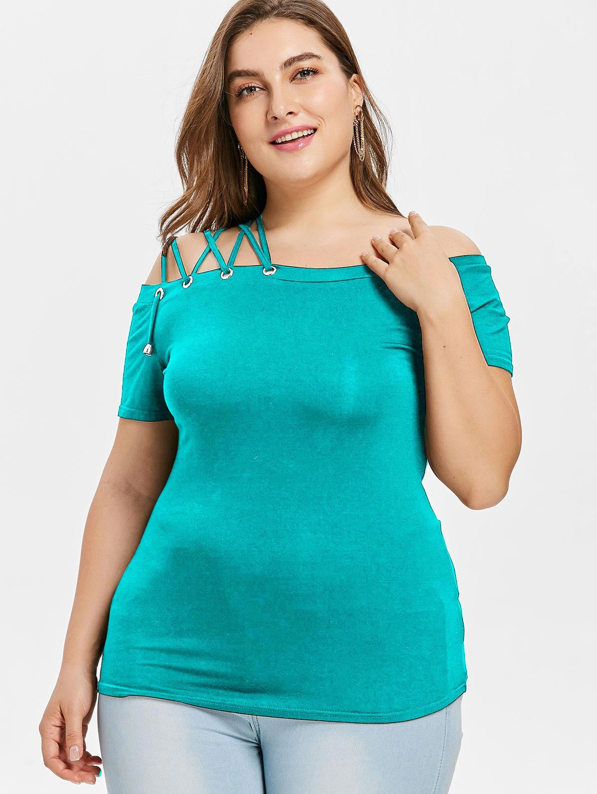 Sexy Plus Off The Shoulder Lace Up Casual Top