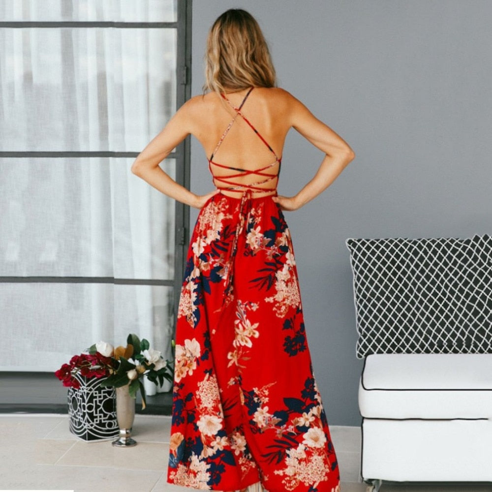 Floral Print Backless Sundress