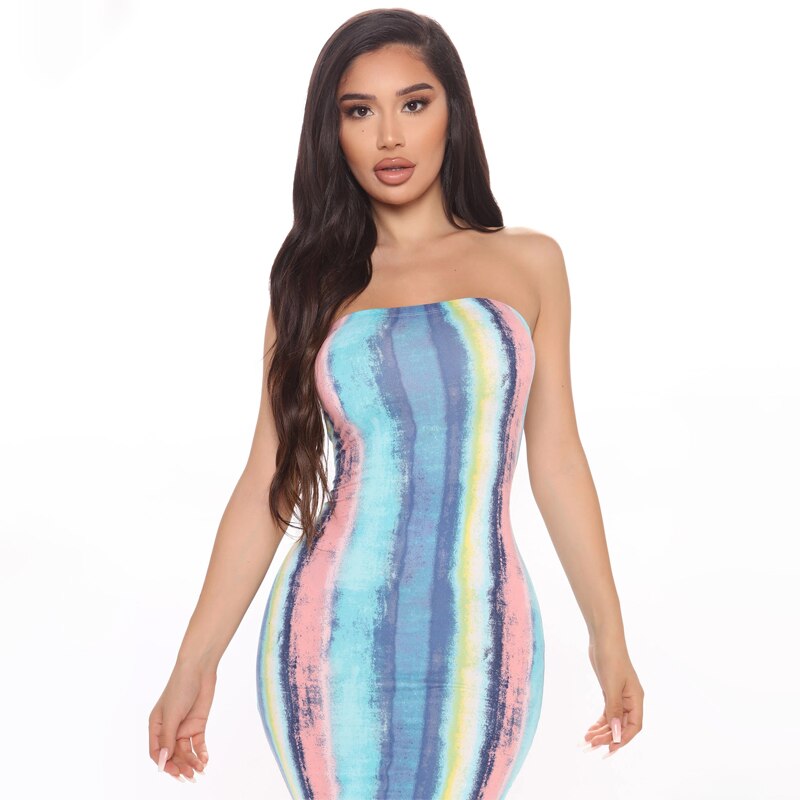 Tube Top Strapless Tye Dye Fitted Maxi Dress