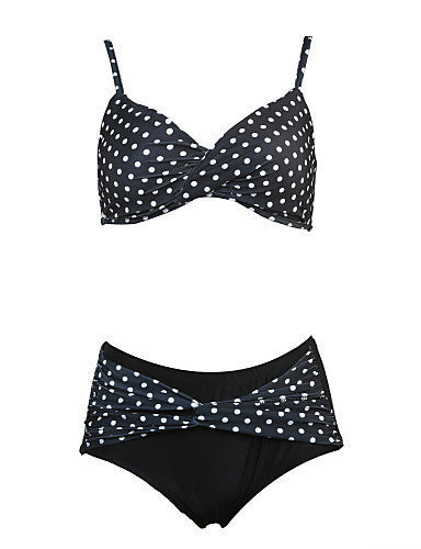 Sweet Conservative High Waisted Padded Bra Polka Dot Bikini