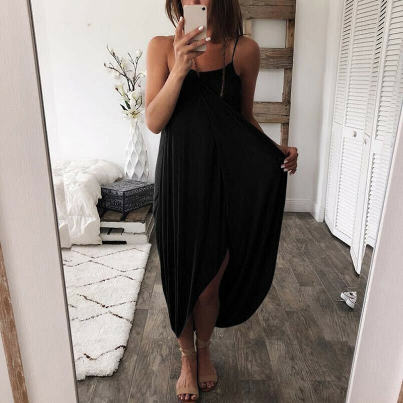 Coy Casual Drooped Spaghetti Strap Maxi Sundress Dress