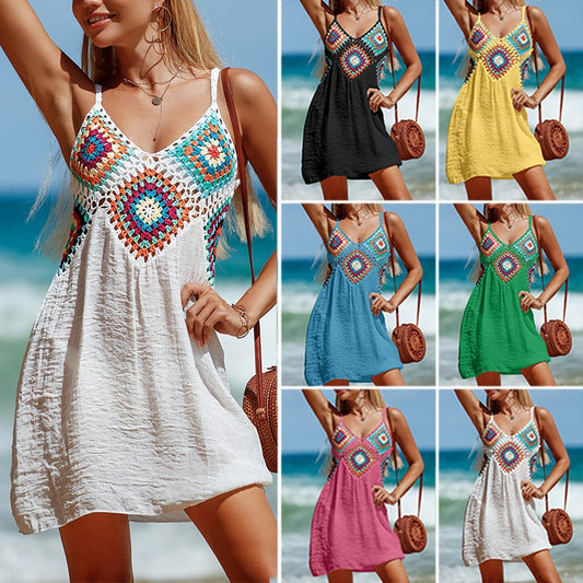 Hand Hook Patchwork Hollowed Out Coverup