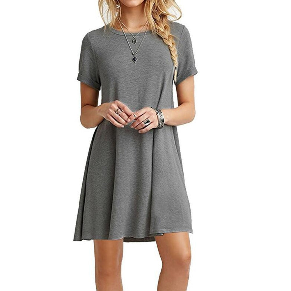 Summer Casual Short Sleeve Round Neck T Shirt Dress