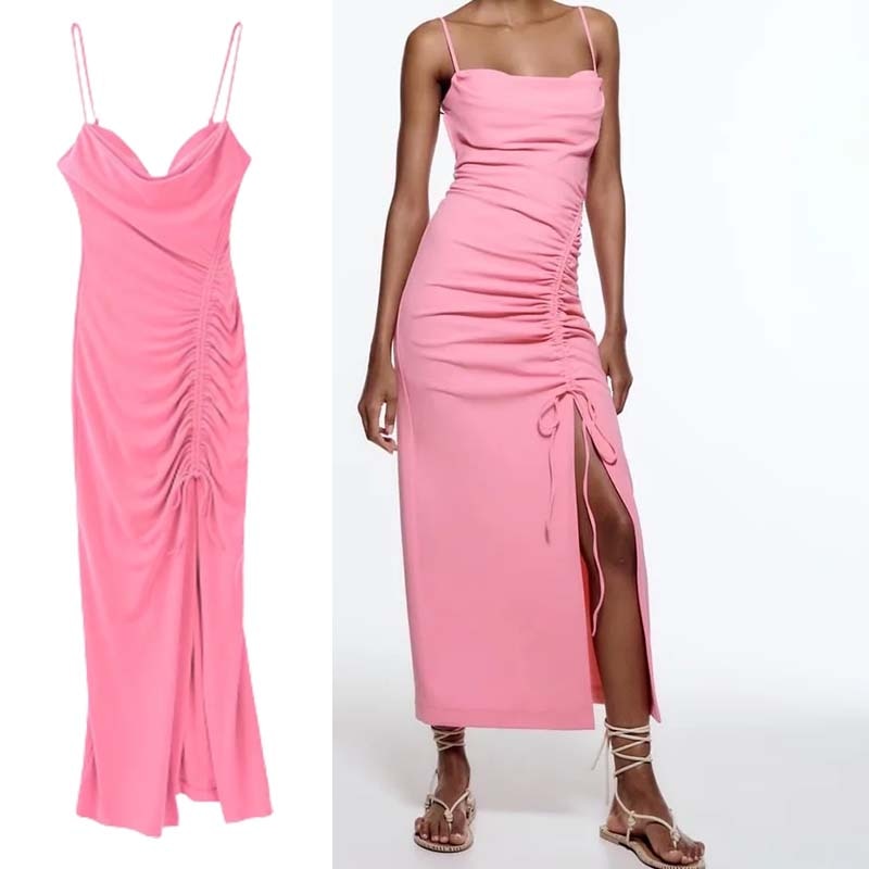 Summer Sexy Pleated Slit Midi Sundress