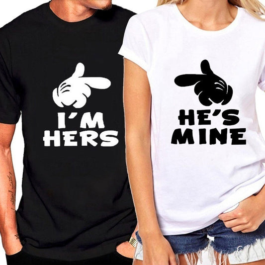 'Hers' & 'Mine' Couples Cotton Short Sleeve T Shirts