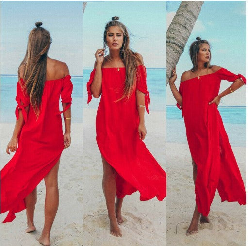 Off Shoulder Side Split Summer Dress