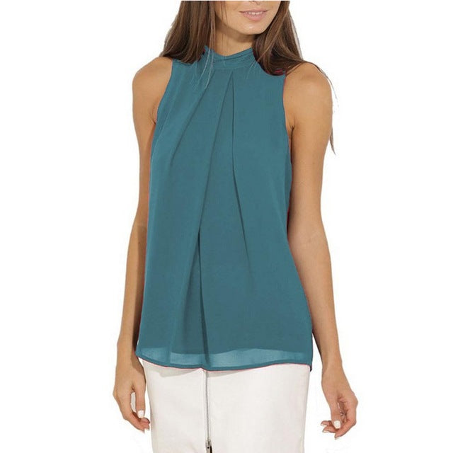 Sexy & Sophisticated Halter Sleeveless Chiffon Blouse