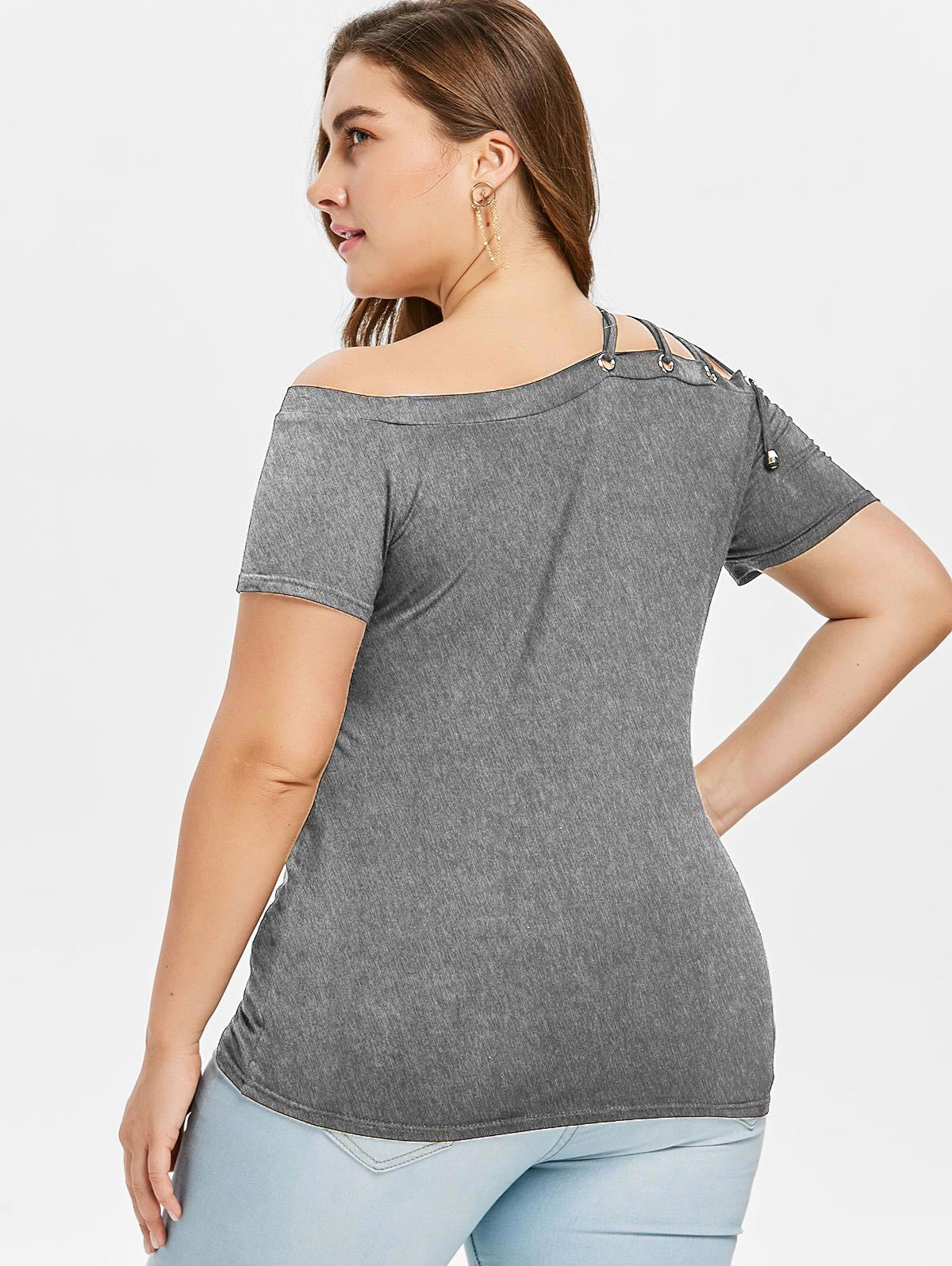 Sexy Plus Off The Shoulder Lace Up Casual Top