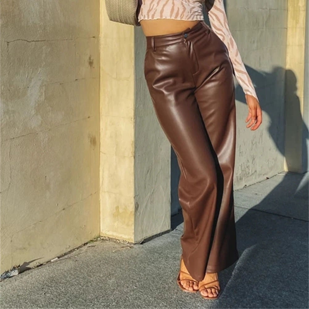 Wide Leg Leather Look Pants