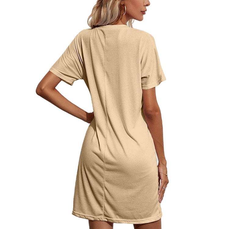 Coy Casual Round Neck T-shirt Pocket Dress