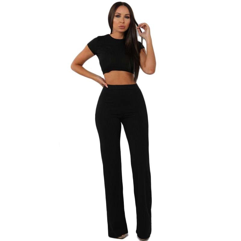 Sexy Crop Top & Wide Leg Pants - Two-Piece Set