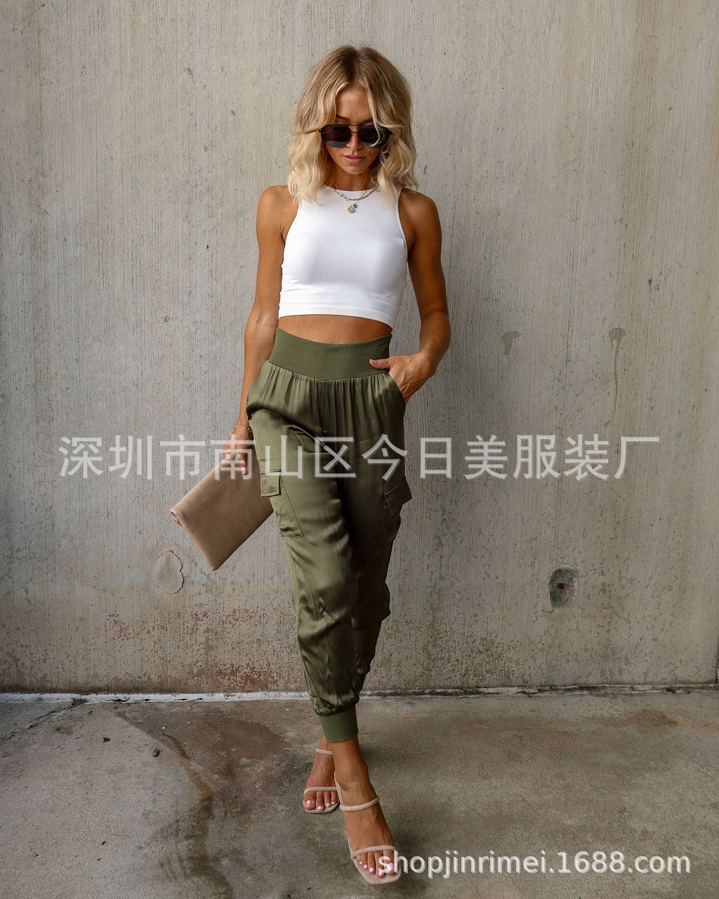 Sexy Satin Blend Casual Cargo Pocket Pants