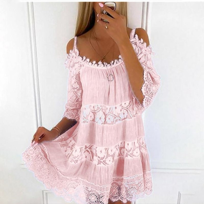 Sweet Princess Off Shoulder Lace Embroidered Sling Dress