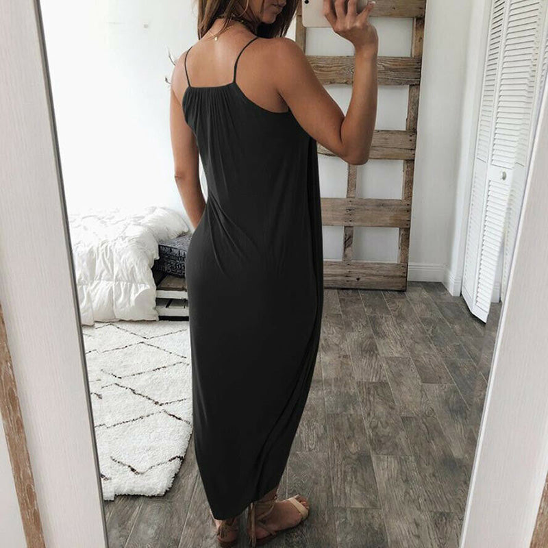 Coy Casual Drooped Spaghetti Strap Maxi Sundress Dress