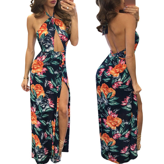 Sophisticated & Sexy Halter Neck High Split Floral Maxi Sundress Dress